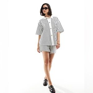 ASOS DESIGN texture black and white knit stripe set